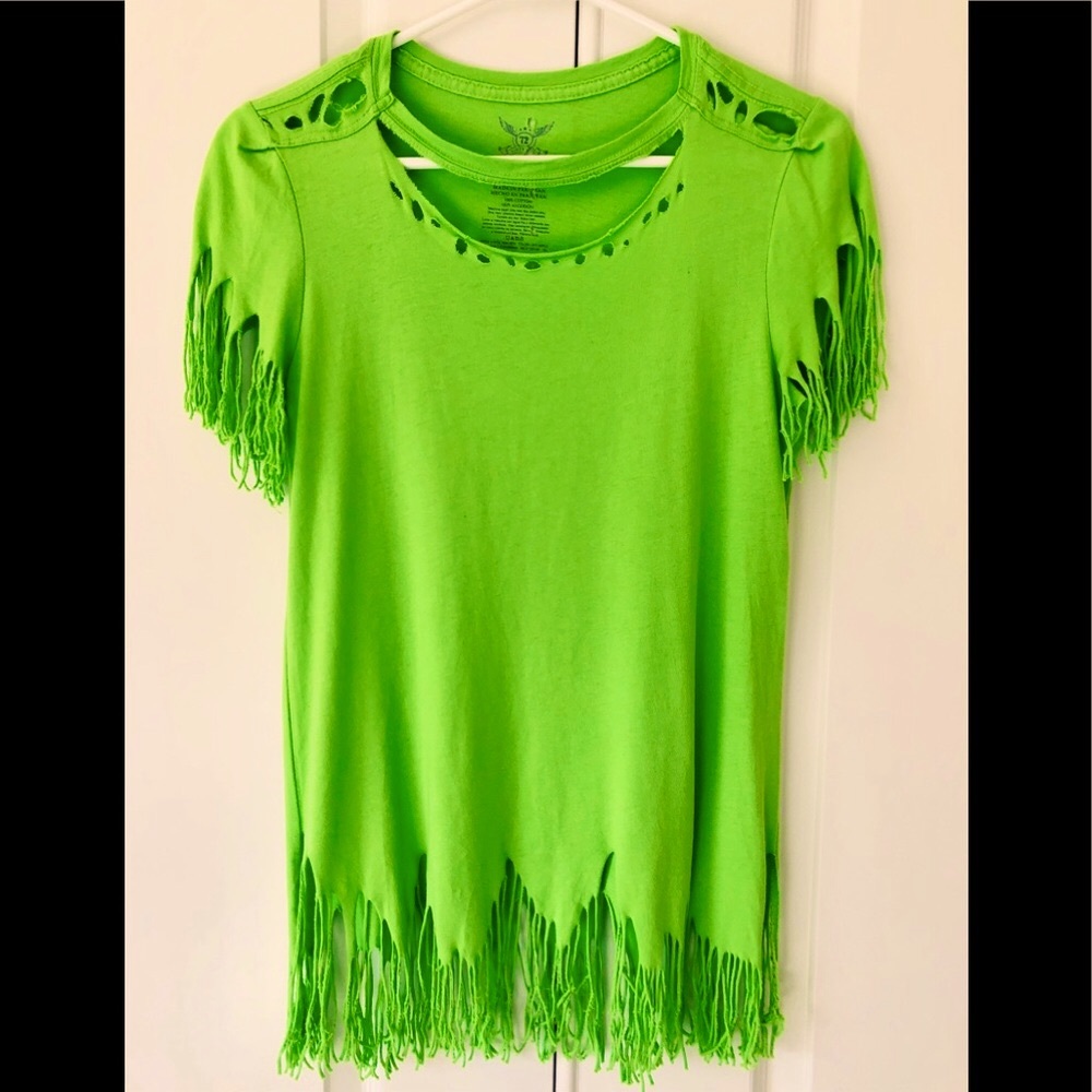 Laser cut 100% cotton, neon green Fringe T Size medium